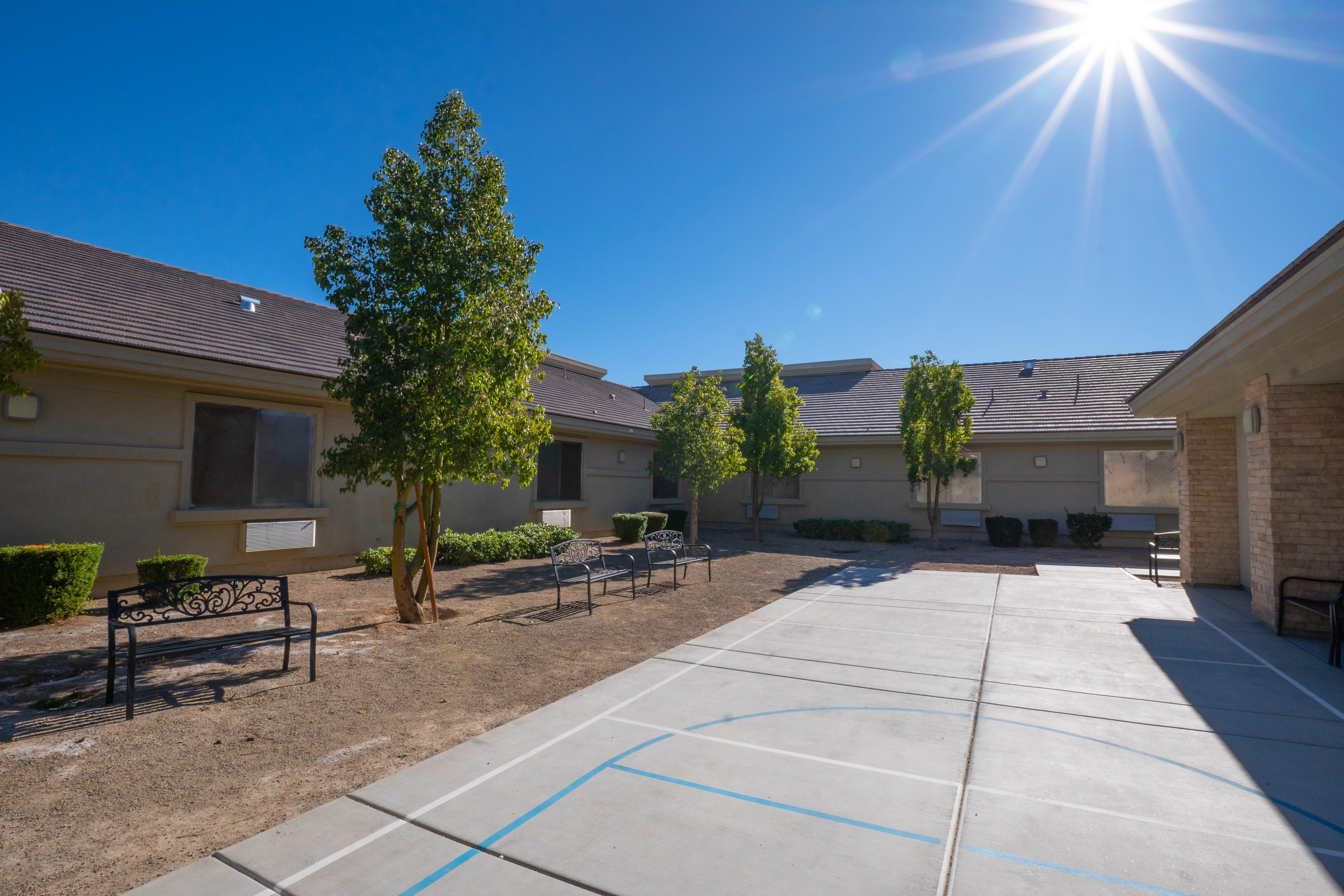 Silver State courtyard basketball court angle view