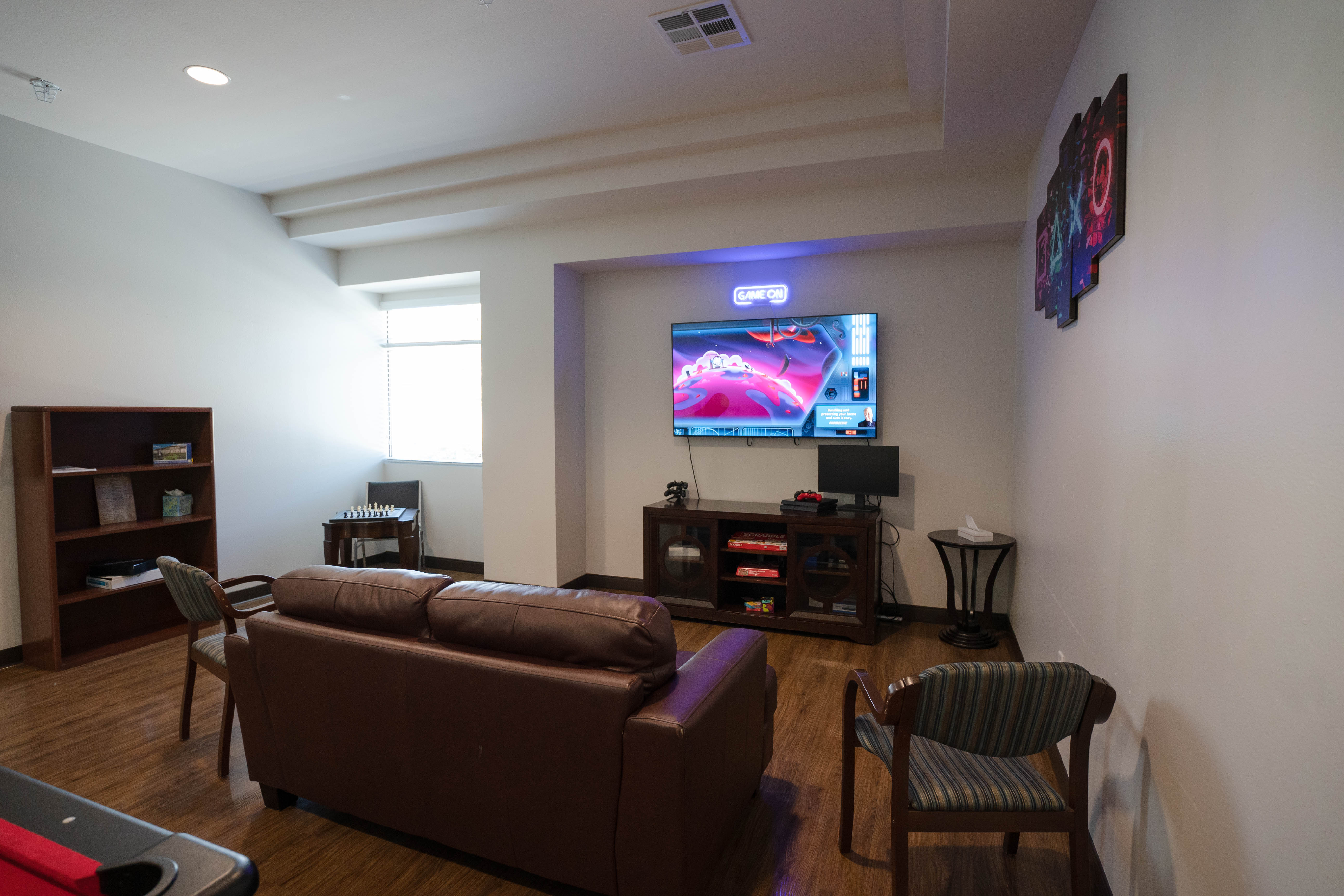 Recreation lounge with gaming and board games for students
