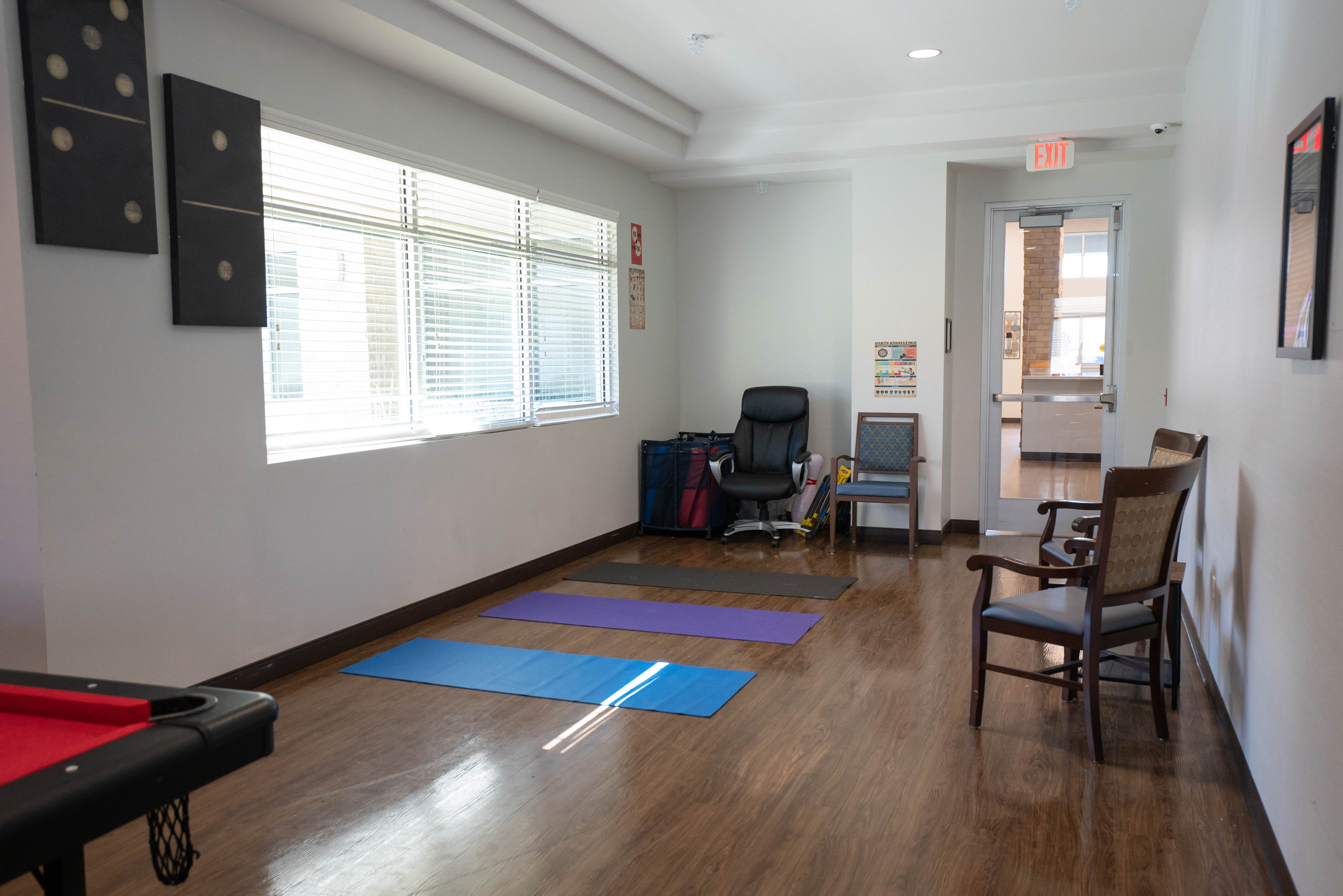 Silver State recreation room yoga area