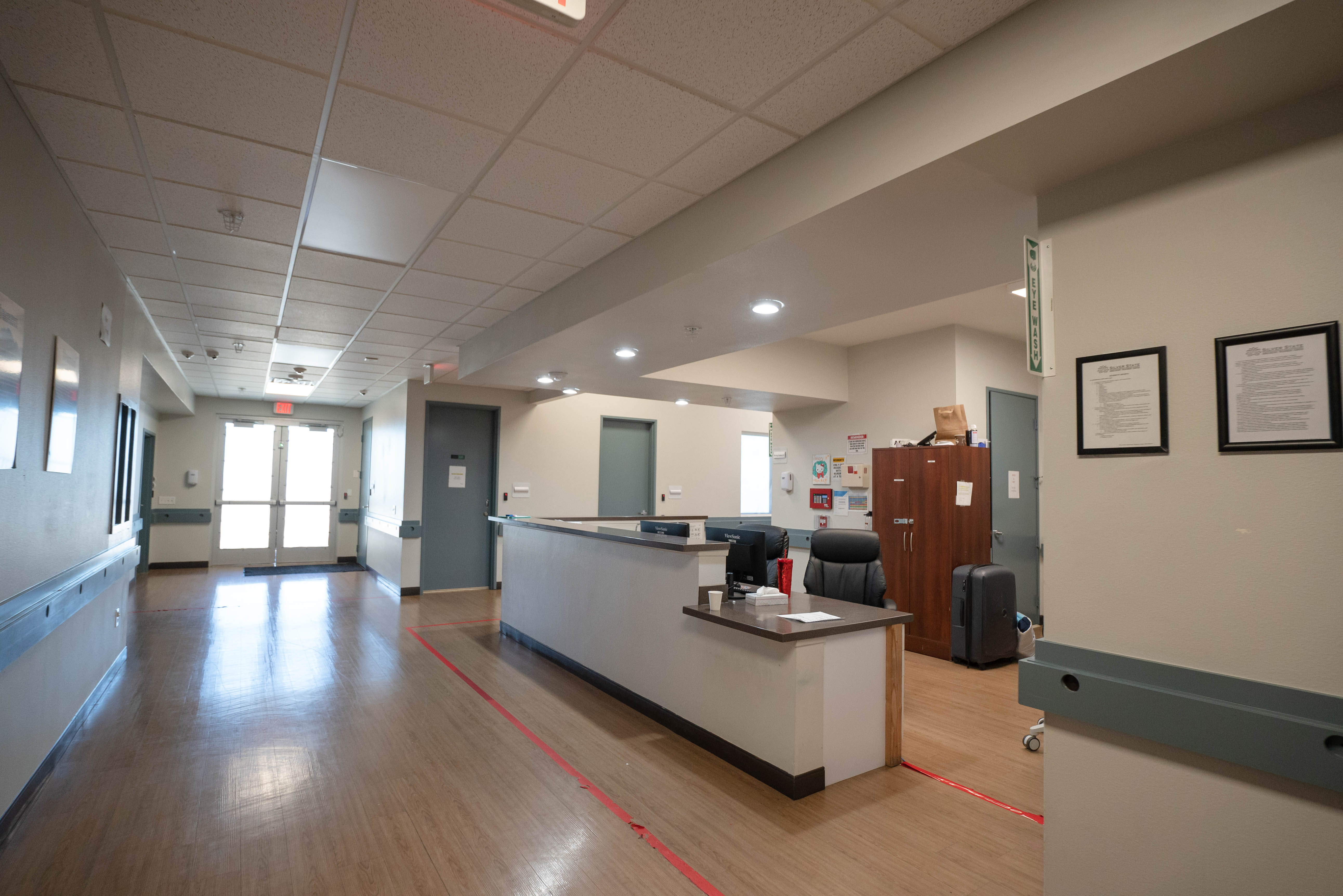 Silver State nursing station in hallway with monitors
